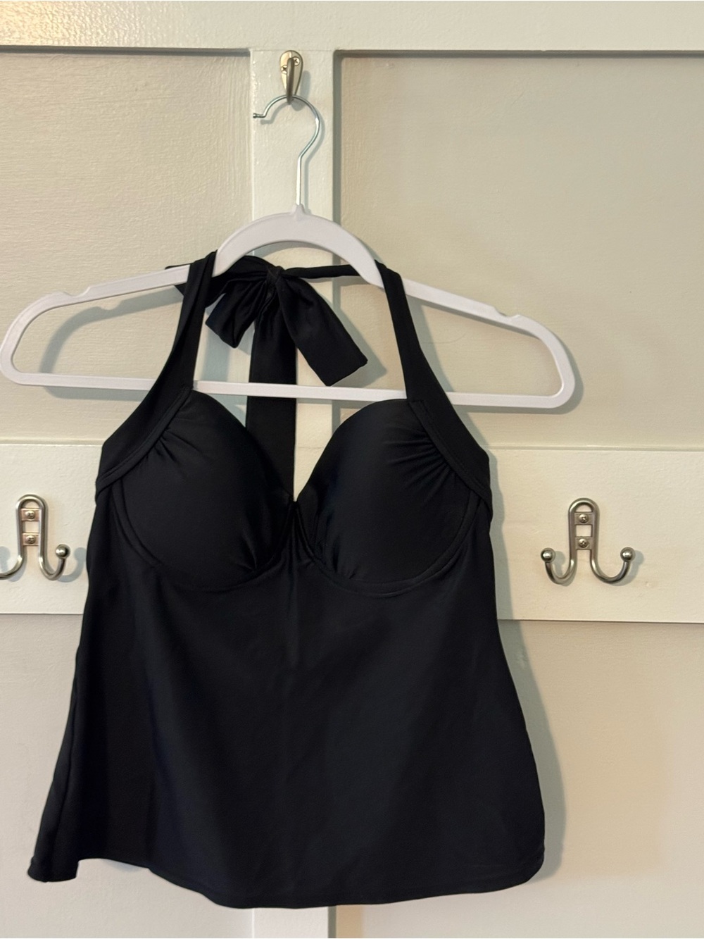 Black Halter Tankini Top with Bow Neck Tie